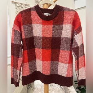 Madewell Buffalo Plaid Oversized Sweater Red Burgundy Boxy Fit